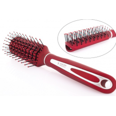 SALON R9542 E Расческа продуваемая пластик с нейлон щетиной Черная/Красная