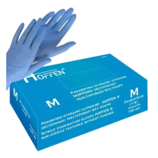 Hoffen Golden Touch Перчатки Нитриловые M, 100 шт, без пудры, голубые