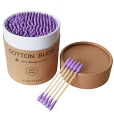 Cotton Buds Bamboo Бамбуковые ватные палочки (круглая коробка) Фиолетовые, 200 шт